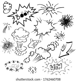 hand drawn set of abstract comic doodle elements. use for concept design. isolated on white background. vector illustration