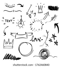 hand drawn set of abstract comic doodle elements. use for concept design. isolated on white background. vector illustration