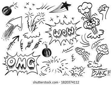 hand drawn set of abstract comic doodle elements. use for concept design. isolated on white background. vector illustration