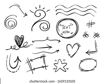 conjunto dibujado a mano de elementos abstractos del doodle. uso para el diseño conceptual. aislado de fondo blanco. ilustración vectorial