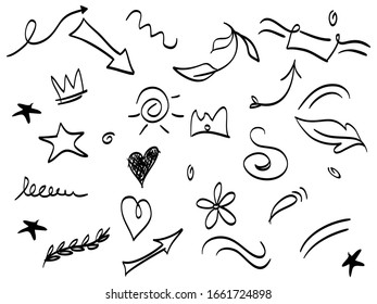 hand drawn set of abstract doodle elements. use for concept design. isolated on white background. vector illustration