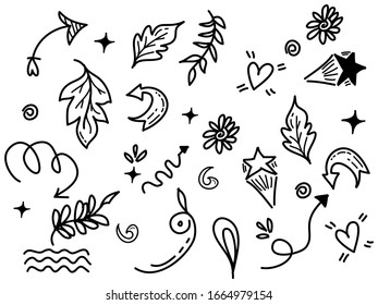conjunto dibujado a mano de elementos abstractos del doodle. uso para el diseño conceptual. aislado de fondo blanco. ilustración vectorial