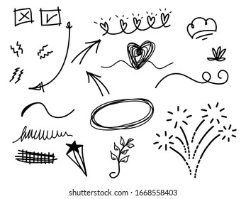 hand drawn set of abstract doodle elements. use for concept design. isolated on white background. vector illustration