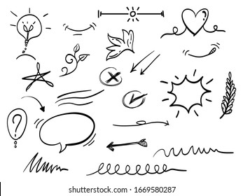 hand drawn set of abstract doodle elements. use for concept design. isolated on white background. vector illustration