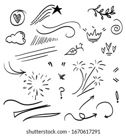 hand drawn set of abstract doodle elements. use for concept design. isolated on white background. vector illustration