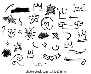 conjunto dibujado a mano de elementos de doodle abstractos. para el diseño de conceptos. aislado de fondo blanco. ilustración vectorial