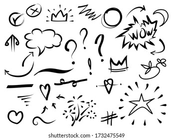 hand drawn set of abstract doodle elements. use for concept design. isolated on white background. vector illustration