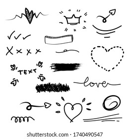 hand drawn set of abstract doodle elements. use for concept design. isolated on white background. vector illustration