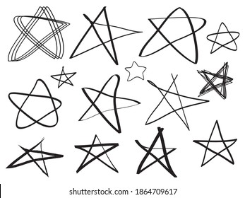 hand drawn set abstract doodle star, for concept design. isolated on white background. vector illustration