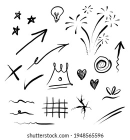 hand drawn set of abstract doodle elements. use for concept design. isolated on white background. vector illustration