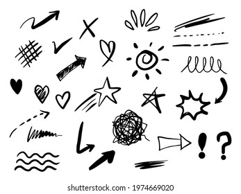 hand drawn set of abstract doodle elements. use for concept design. isolated on white background. vector illustration