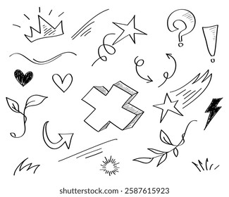 hand drawn set of abstract doodle elements. use for concept design. isolated on white background. vector illustration
