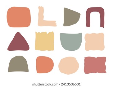Hand drawn set of abstract organic shapes and various form in pastel color isolated on white background. Trendy minimal elements for decoration, ads, prints, branding, cover and pattern. Vector