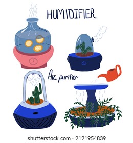 Hand drawn set of Air purifier and humidifier