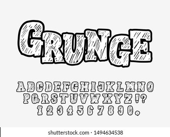 Hand drawn set of alphabet letters. uppercase letters font and number with grunge style. vector illustration