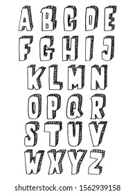 Hand drawn set of alphabet. letters font set. black letter on White background. modern lettering