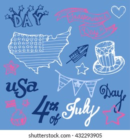Hand drawn set of American Independence Day. 