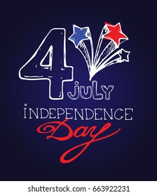 Hand drawn set of American Independence Day. 4th of July.  USA Vector illustration.