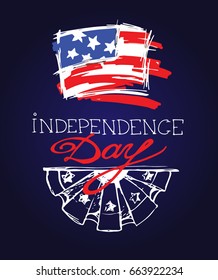 Hand drawn set of American Independence Day. 4th of July.  USA Vector illustration.