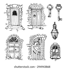 Hand drawn set of ancient doors