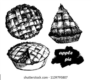 hand drawn set apple pie,vector illustration