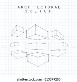 Hand drawn set : Architectural Sketch : Vector Illustration