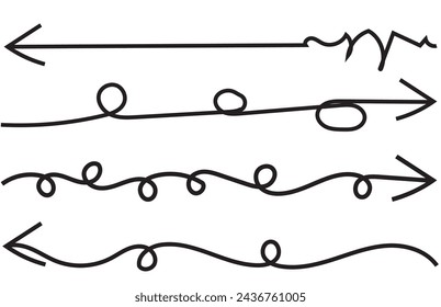 Hand drawn set of Arrow, Border, underline, curly swishes, swashes, swoops. swirl, Highlight text elements. doodle vector illustration. Hand drawn vector.
