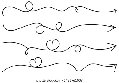 Hand drawn set of Arrow, Border, underline, curly swishes, swashes, swoops. swirl, Highlight text elements. doodle vector illustration. Hand drawn vector.
