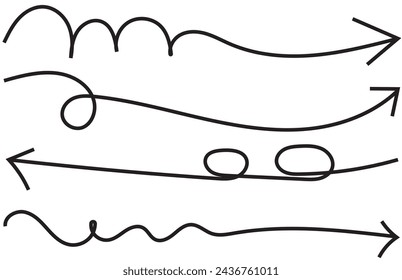 Hand drawn set of Arrow, Border, underline, curly swishes, swashes, swoops. swirl, Highlight text elements. doodle vector illustration. Hand drawn vector.
