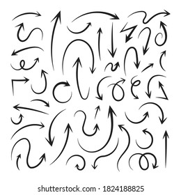 Hand drawn Set of Arrow Elements in Doodle Style. Vector illustration