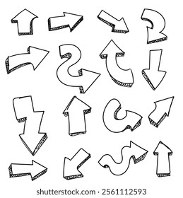 Hand drawn Set of Arrow Elements in Doodle Style