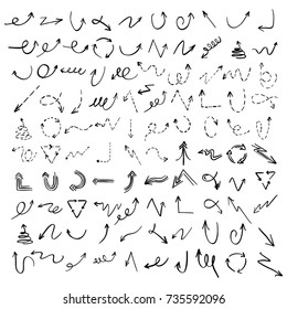 Hand drawn Set of Arrow Elements in Doodle Style Hand drawn Set of Arrow Elements in Doodle Style