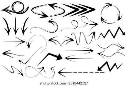 Conjunto dibujado a mano de icono de marcador de flecha. Ilustración vectorial
