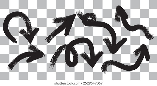 handgezeichnete Reihe von Pfeil strukturierte Tintenbürstenstriche Sammlung, Pfeilbürstenstrich, Doodle Pinsel Tinte
