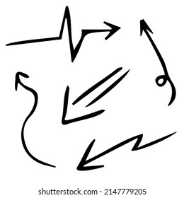 Hand drawn set of arrows. Collection black arrow on white background. Vector illustration.
