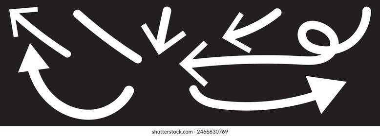 Hand drawn set of arrows. Collection black arrow on white background. Vector illustration.