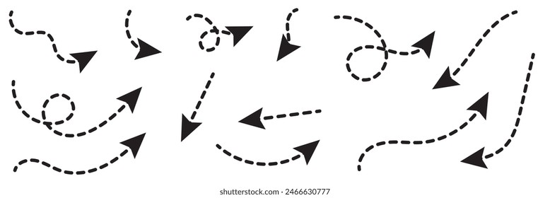 Hand drawn set of arrows. Collection black arrow on white background. Vector illustration.