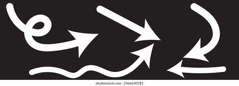 Hand drawn set of arrows. Collection black arrow on white background. Vector illustration.