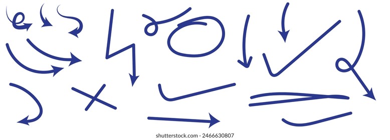 Hand drawn set of arrows. Collection black arrow on white background. Vector illustration.