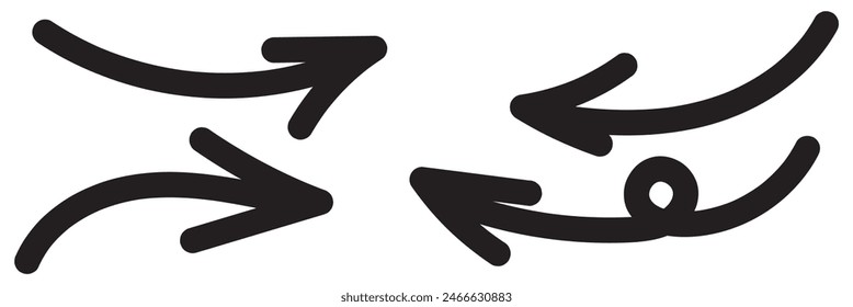 Juego de flechas dibujado a mano. Colección flecha negra sobre fondo blanco. Ilustración vectorial.
