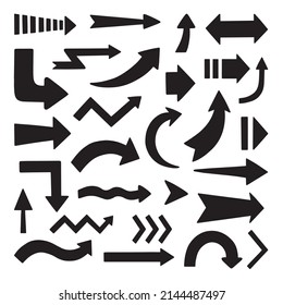 Hand drawn set of arrows doodle. Vector illustration isolated on white background.