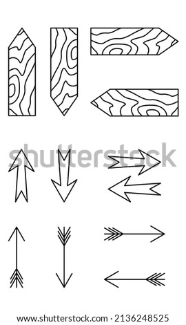 Hand drawn set of arrows indicating the direction. Doodle scetch.