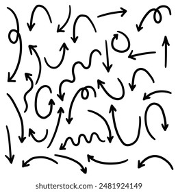 Hand drawn set of arrows isolated on a white background. Vector illustration.