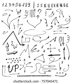 Hand drawn set with arrows and numbers, vector.