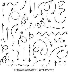 Hand drawn set of arrows. Simple doodles.