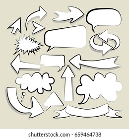 hand drawn set of arrows and speech bubbles