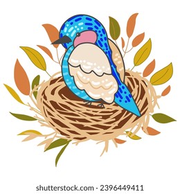 Hand drawn set art of bird nest