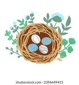 Hand drawn set art of bird nest