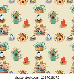 Hand drawn set art of bird nest