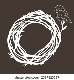Hand drawn set art of bird nest